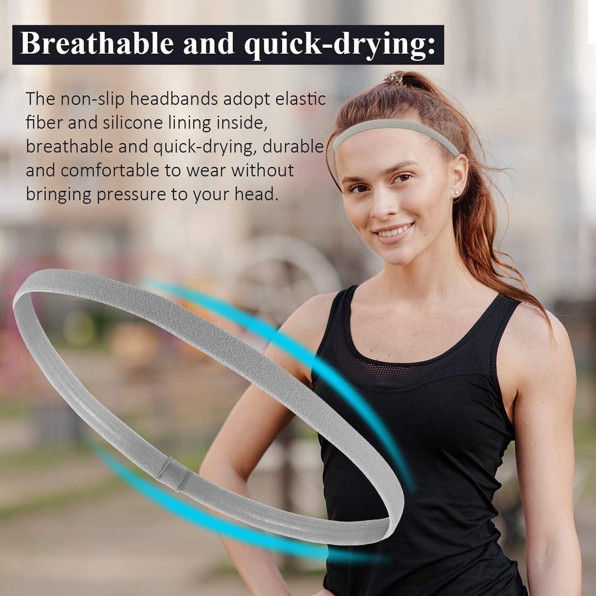 ⁦4 Pieces Thick Non-Slip Elastic Sport Headbands Hair Headbands for Women and Men (E)⁩ - الصورة ⁦4⁩