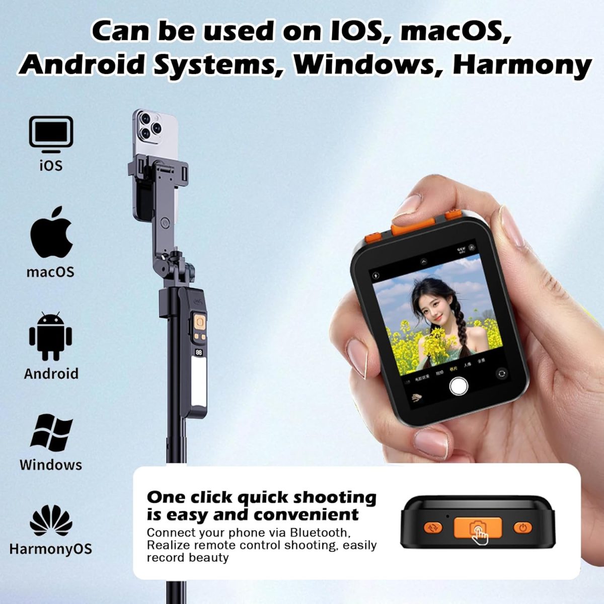 ⁦Otufan Selfie Monitor Screen for iPhone, with Speaker, Wireless Recording, Using Phone Rear Camera for Selfie Vlog, Live Streaming, TikTok, Screen Sharing, 2in (No Clip Black)⁩ - الصورة ⁦5⁩