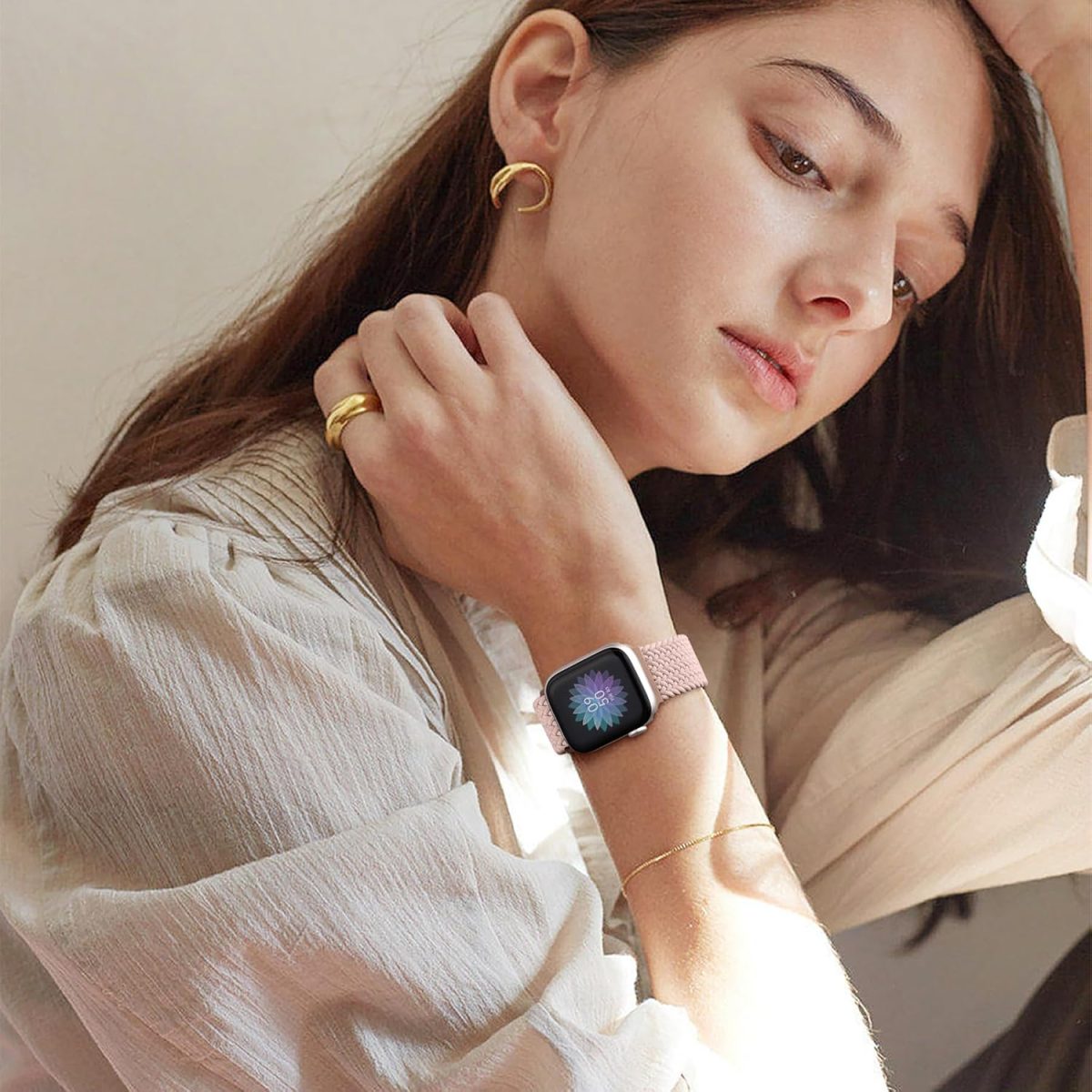 ⁦Upeak Braided Loop Compatible with Apple Watch Strap 49mm 45mm 44mm 42mm 41mm 40mm 38mm, Nylon Elastic Sport Replacement Band Compatible with Apple Watch Ultra 2 Series 9 8 7 6 5 4 3 2 1 SE Strap⁩ - الصورة ⁦3⁩