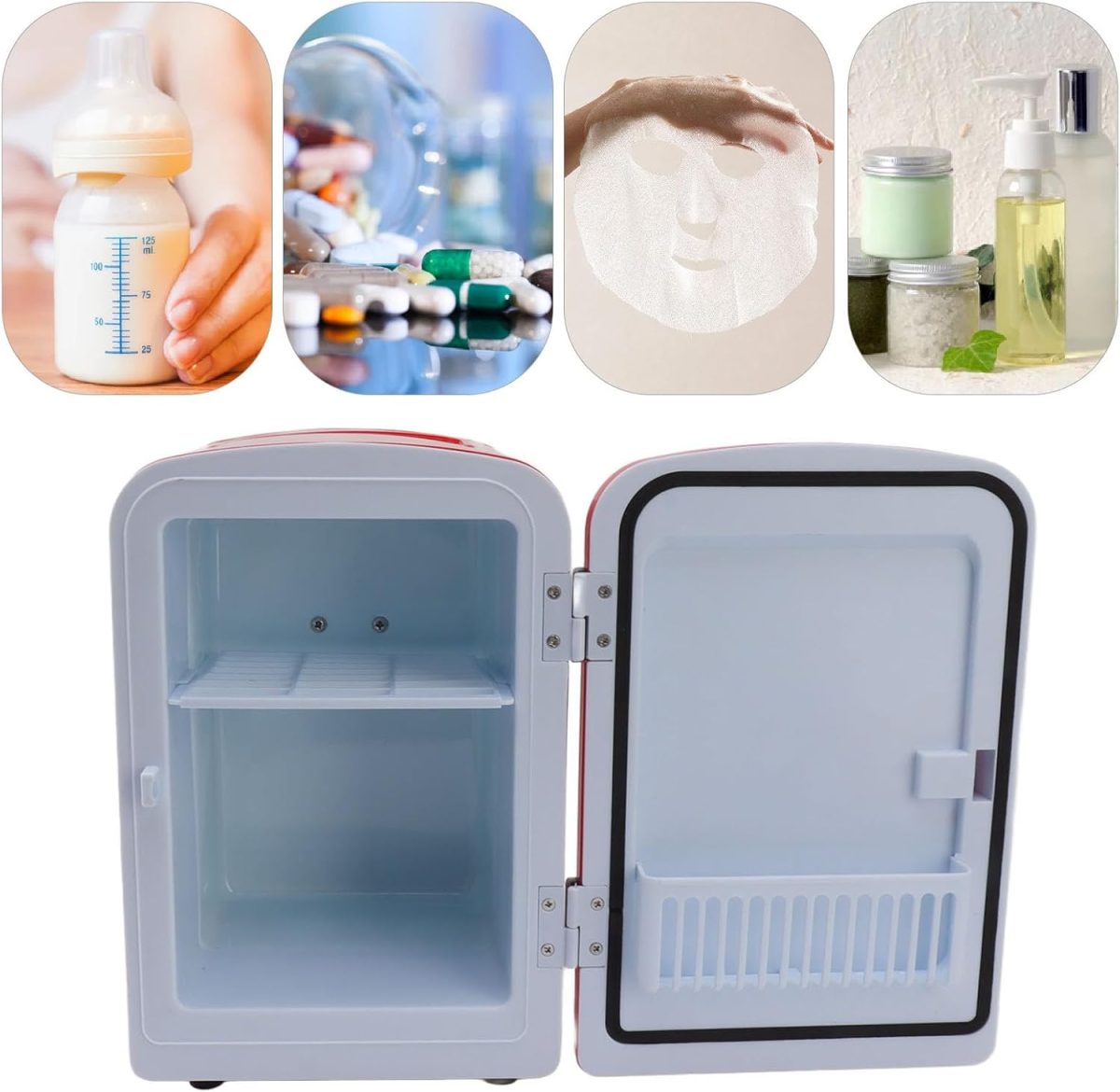 ⁦fannay 4L Mini Fridge, 36W DC12V Portable Cooler and Warmer with AC DC Adapters, Multifunctional Travel Small Refrigerator for Food, Drinks, Skin Care, Beauty, Breast Milk (Red)⁩ - الصورة ⁦5⁩