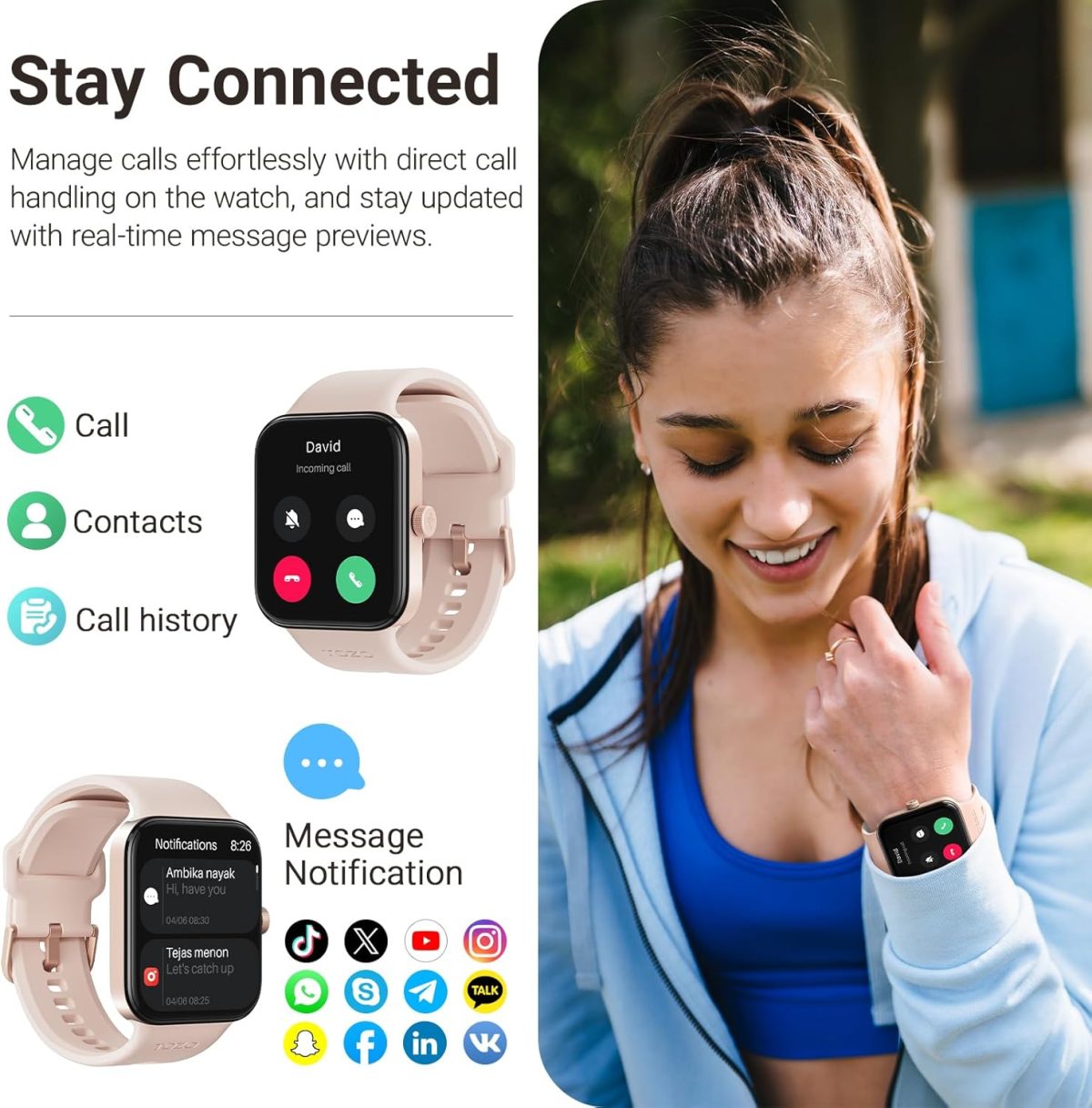 ⁦TOZO S4 AcuFit One Smart Watch 1.78" AMOLED Ultra-Clear Screen for Men Women, Call/Answer Fitness Tracker, Heart Rate Sleep Blood Oxygen Monitor IP68 Waterproof for ios 11.0+ Android 9.0+, Rose Gold⁩ - الصورة ⁦3⁩