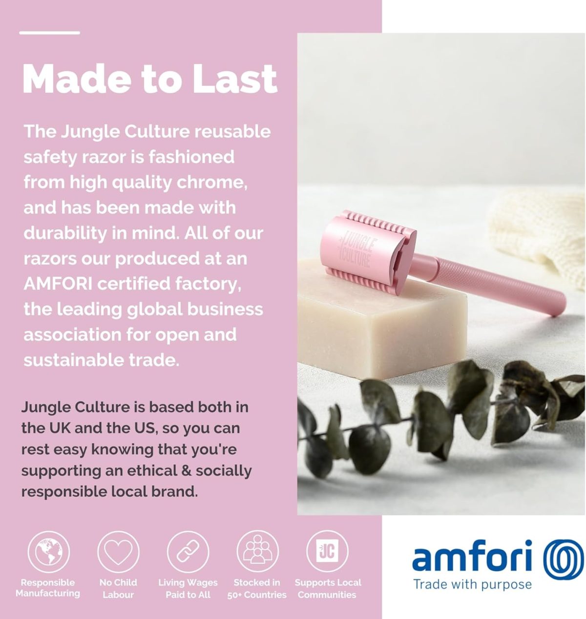 ⁦Jungle Culture Safety Razor with 10 Double Edge Blades • Single Blade Metal Razors for Women & Men for Body & Face • Eco Friendly & Reusable Shaver • Pink⁩ - الصورة ⁦6⁩