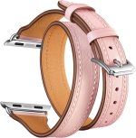 ⁦INFOSUN for Apple Watch Band 38mm 40mm 41mm Women Double Tour Leather Strap Bracelets Genuine Leather Wrist band Slim Replacement Strap for iWatch SE Series 9/8/7/6/5/4/3/2/1（38mm/40mm/41mm）Pink⁩ - الصورة ⁦7⁩