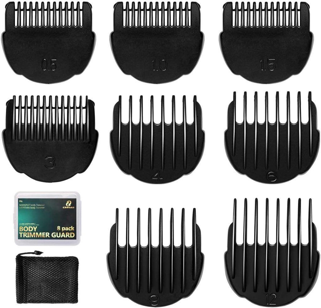 CR8GR8 Body Trimmer Guards,Guides Fit for Manspot Groin Hair Trimmer for Men,8pcs Clipper guards Set Fit for Meridian Ball Timmer,0.02inch to 0.5Inch(0.5mm-12mm) Black