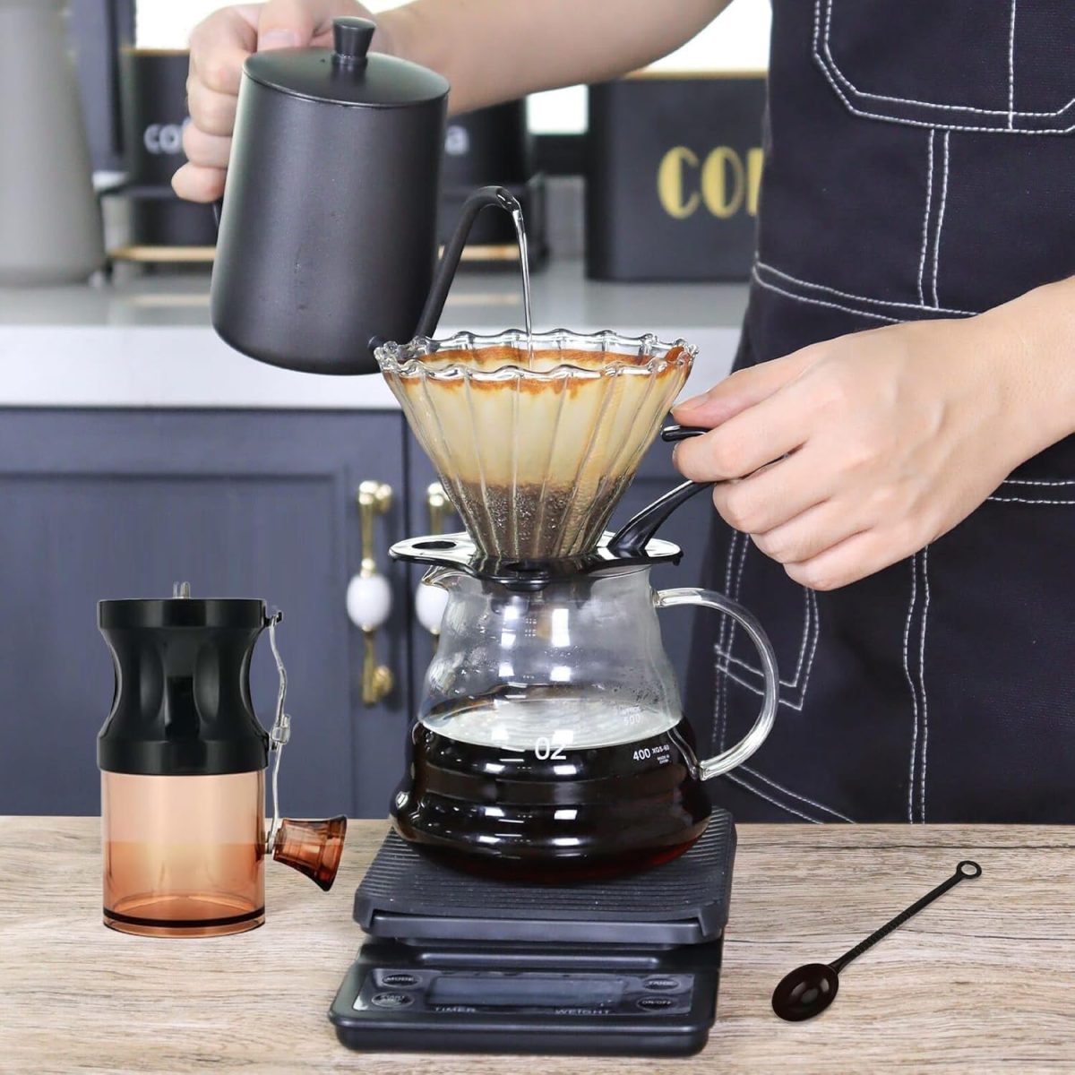 ⁦Winsoyya Coffee Maker Set, V60 Pour Over Drip Coffee Set, Outdoor Coffee Makers, Glass Pour Over Coffee maker, Manual Coffee Grinder Set-All in 1 Gift Bag, Travel Portable Pour Over Coffee Kit⁩ - الصورة ⁦6⁩