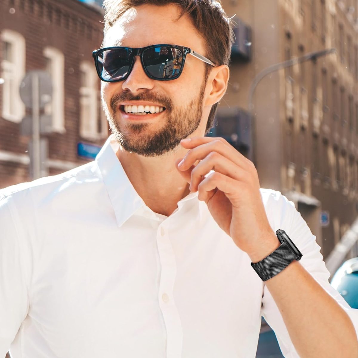 ⁦Upeak Band Compatible with Apple Watch Ultra 2/Ultra 49mm, Stainless Steel Mesh Loop Band with Parachute-style Buckle for Apple Watch Series 10 46mm, 9/8/7 45mm, SE2/SE/6/5/4 44mm, 3/2/1 42mm⁩ - الصورة ⁦8⁩