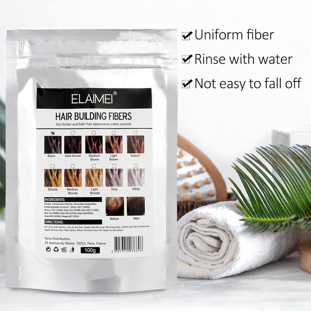 ⁦ALIVER Hair Fibers Spray Refill Powder 100 Grams,Black,Thinning Fine Hair Loss Concealer,Undetected & Unscented,Refill Exsiting Shaker Bottle⁩ - الصورة ⁦6⁩