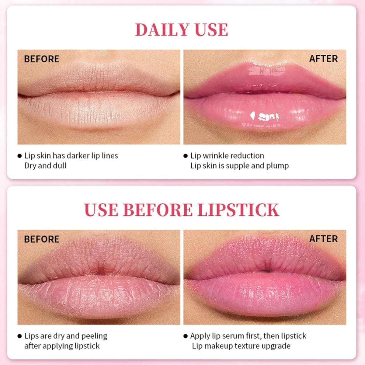 ⁦2Pcs Pink Lip Serum Plumper,Pink Lip Serum Booster,Pink Lip Serum Plump Gorgeous Glow of Lips,Color Changing Lip Gloss,Tinted Lip Balm,Nourishing Repair Lip Oil,Moisturizing Repair Lip Gloss⁩ - الصورة ⁦6⁩