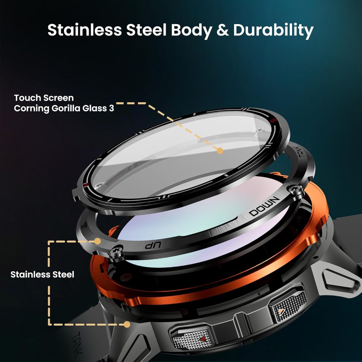 ⁦KOSPET Tank Smart Watch for Men/Women GPS, Extra-Long Battery with Bluetooth Calling, Pressure&Altitude&Compass⁩ - الصورة ⁦3⁩