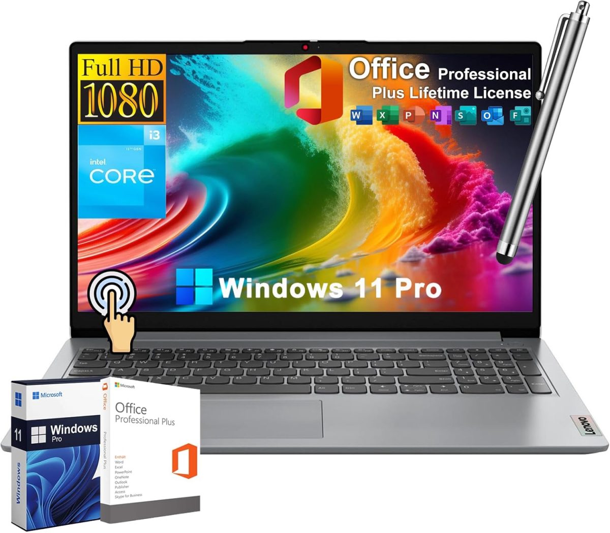 Lenovo IdeaPad 15.6" FHD Touchscreen Laptop for Business & Student, 12th Gen Intel 6-Core i3, 24GB RAM 1TB SSD, Lifetime Office License, Windows 11 Pro, SD Card Reader, Wi-Fi6, w/Lanbertent Stylus Pen