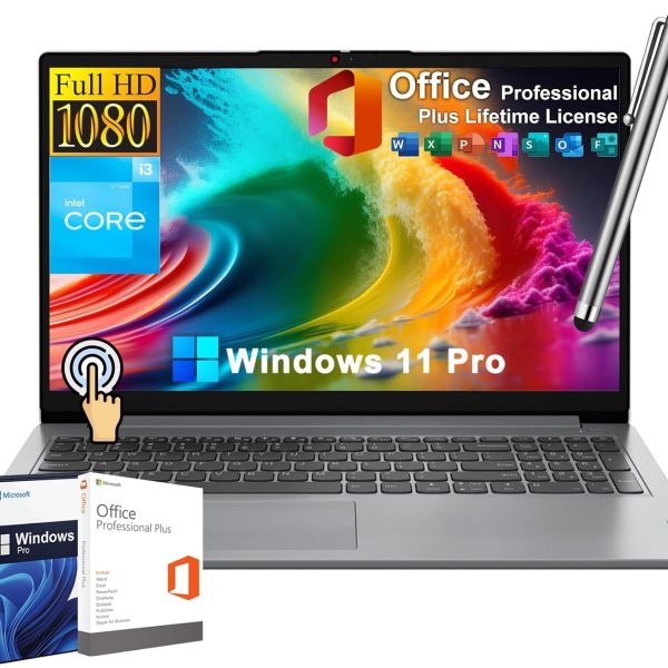 Lenovo IdeaPad 15.6" FHD Touchscreen Laptop for Business & Student, 12th Gen Intel 6-Core i3, 24GB RAM 1TB SSD, Lifetime Office License, Windows 11 Pro, SD Card Reader, Wi-Fi6, w/Lanbertent Stylus Pen