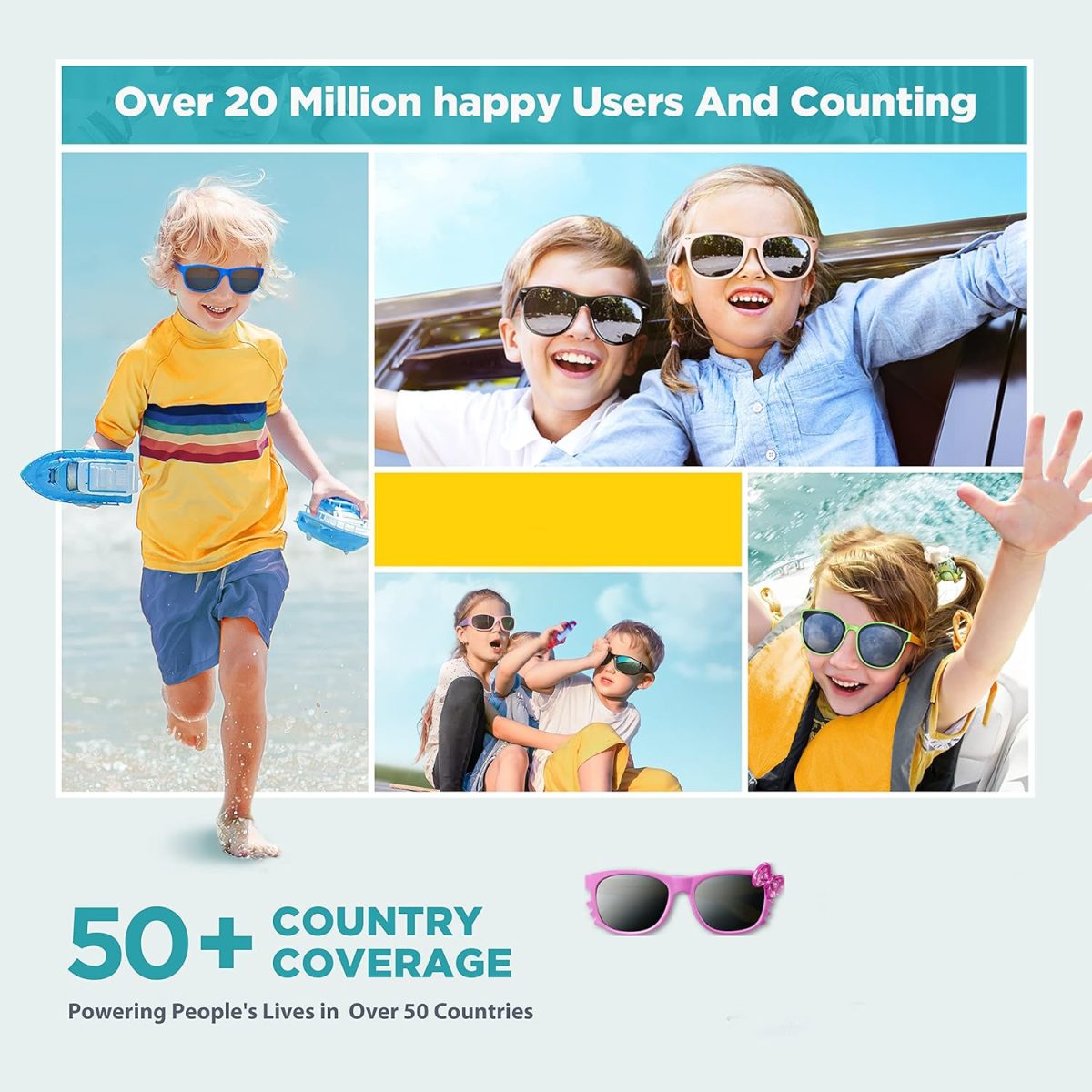 ⁦SYOSI Kids Cute Heart Polarized Sunglasses, UV400 for Children Age 3-12, New Fashion Children's Sunglasses Boys And Girls Cute Sunglasses Peach Heart Frame Bow Glasses 878 (Pink)⁩ - الصورة ⁦4⁩