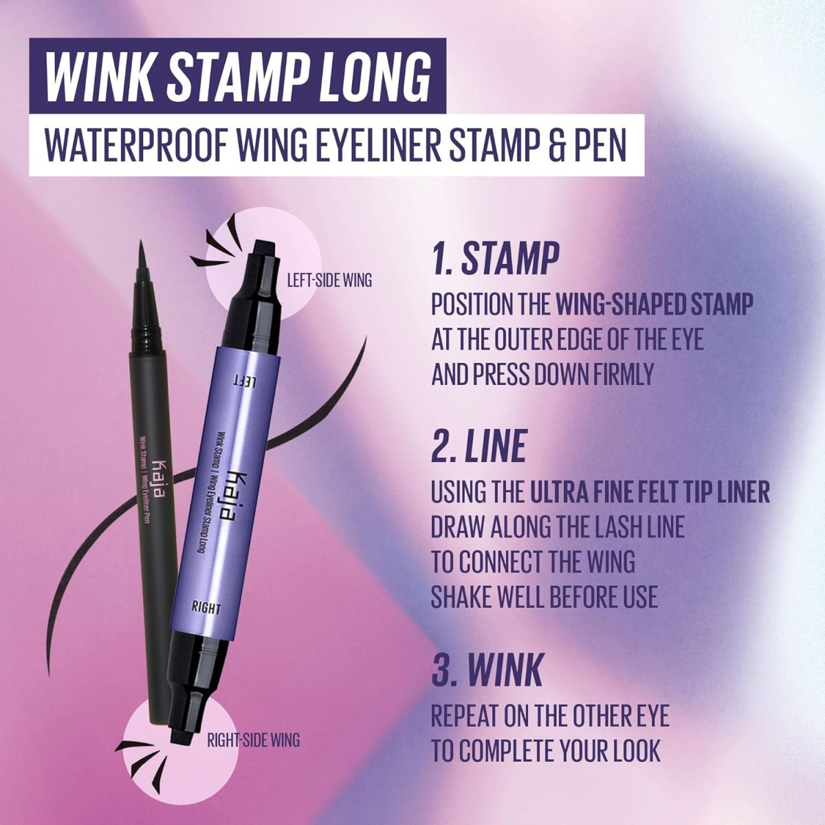 ⁦Kaja Winged Eyeliner Set - Wink Stamp Long | with Avocado Extract, Double-ended Wing, Smudge-Proof, Waterproof, Eye Irritation Tested, Long Lasting Pencil, Colorstay, Matte Finish, Cat Eye Look⁩ - الصورة ⁦3⁩