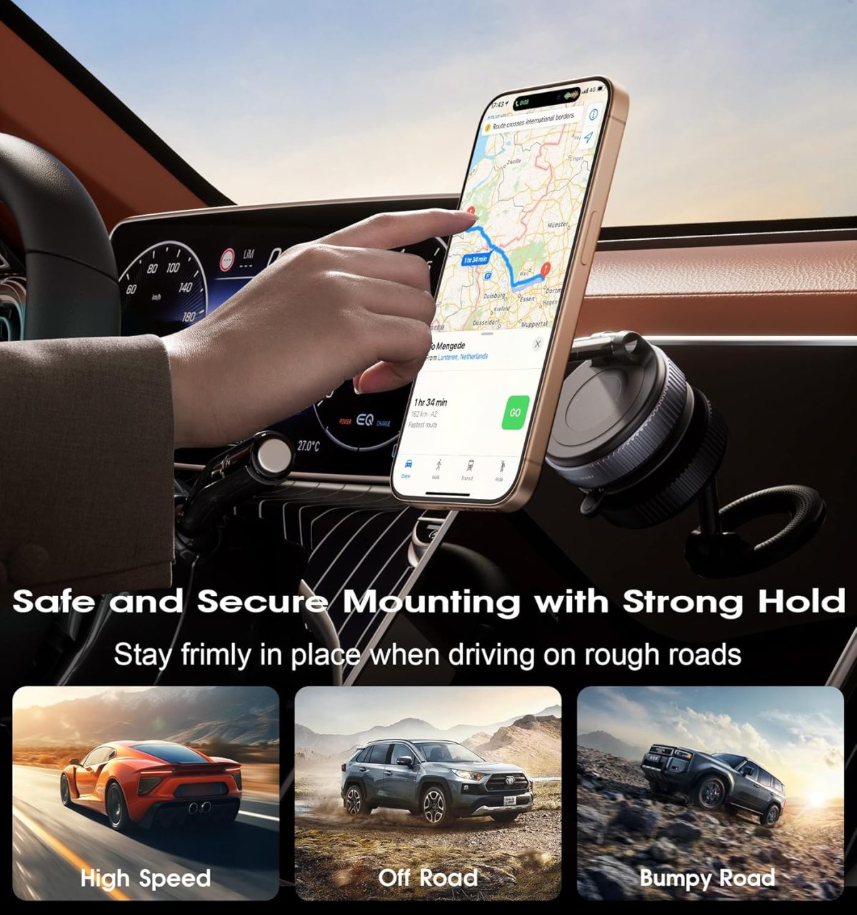 ⁦REOKILY Strong Magnetic Car Phone Holder for MagSafe, Ultra Vacuum Suction Cup Phone Mount 360° Cell Phone Holders for Your Car Accessories for iPhone 16 15 14 13 12 Android⁩ - الصورة ⁦7⁩