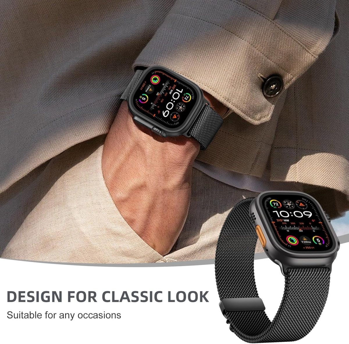 ⁦Upeak Band Compatible with Apple Watch Ultra 2/Ultra 49mm, Stainless Steel Mesh Loop Band with Parachute-style Buckle for Apple Watch Series 10 46mm, 9/8/7 45mm, SE2/SE/6/5/4 44mm, 3/2/1 42mm⁩ - الصورة ⁦7⁩