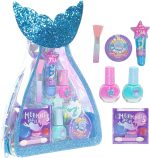 Townley Girl Mermaid Vibes Makeup Set with 8 Pieces, Including Lip Gloss, Nail Polish, Body Shimmer and More in Mermaid Bag, Ages 3+ for Parties, Sleepovers and Makeovers