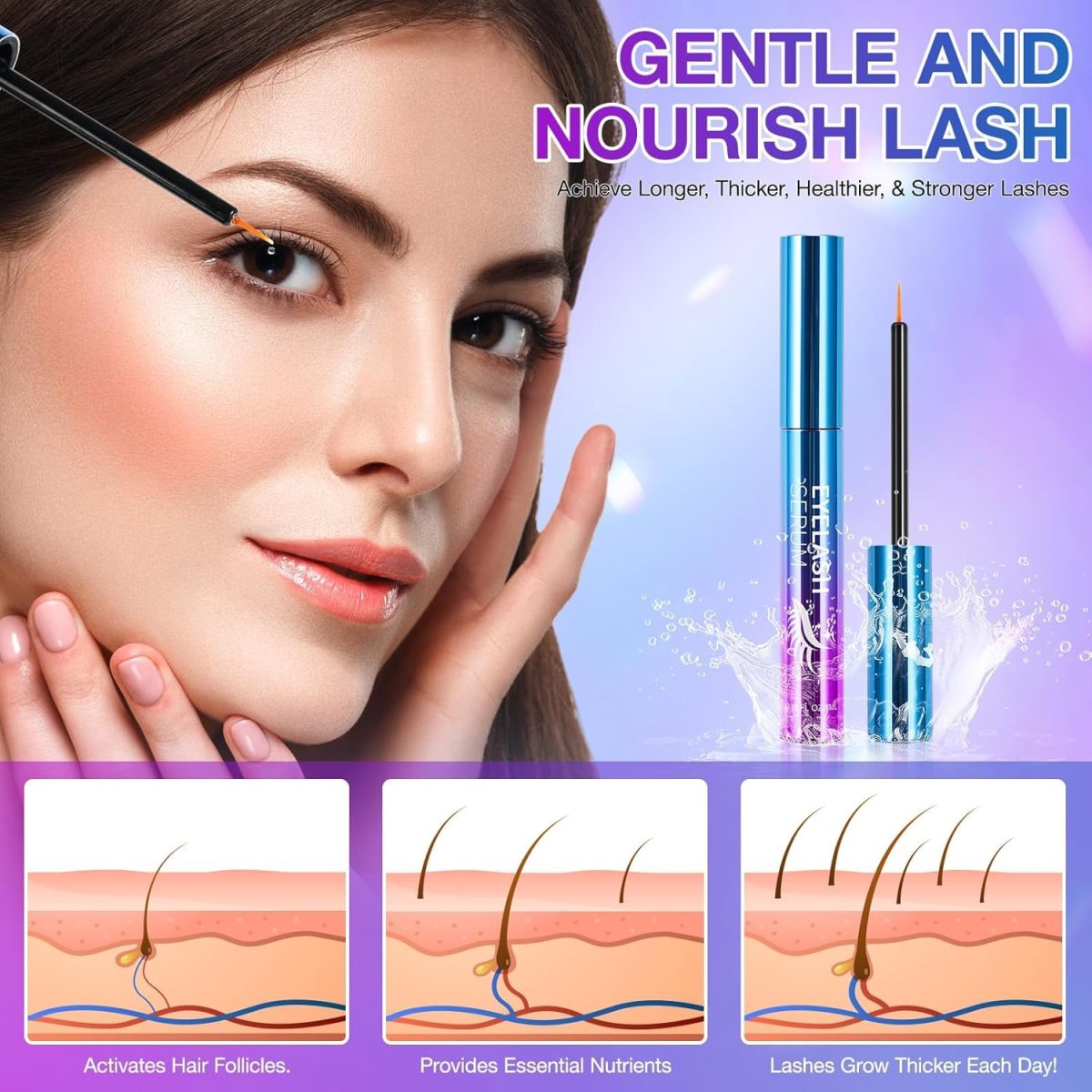 ⁦Lash Serum for Rapid Eyelash Growth, Azonee Eyelash Enhancing Serum for Thicker, Fuller, and Longer Lashes, Boost Lash Volume & Thickness, 5ml⁩ - الصورة ⁦2⁩