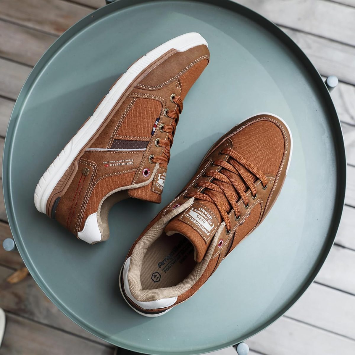 ⁦Arrigo Bello Sneakers Shoes for Men Casual Lace Up lightweight Sneaker Comfortable Leather Trainers Size 41-46⁩ - الصورة ⁦5⁩