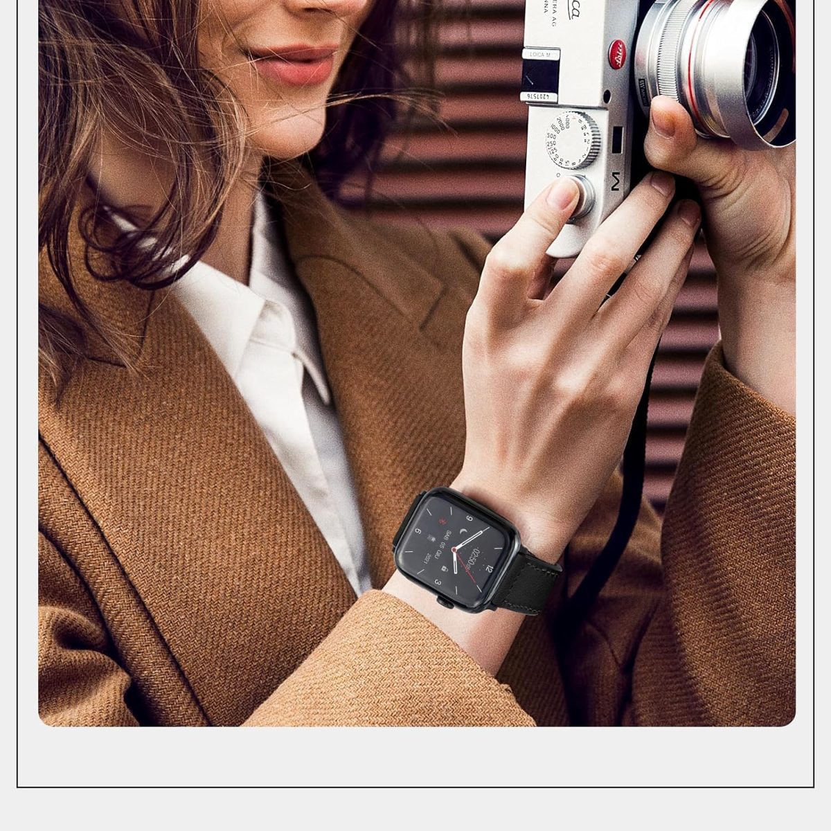 ⁦Excefore Magnetic Leather Watch Band for Apple Watch - Compatible with 49mm 45mm 44mm 42mm, Genuine Leather Strap with Magnetic Buckle, Fits for Apple Watch Ultra 9 8 7 Series - Black⁩ - الصورة ⁦5⁩