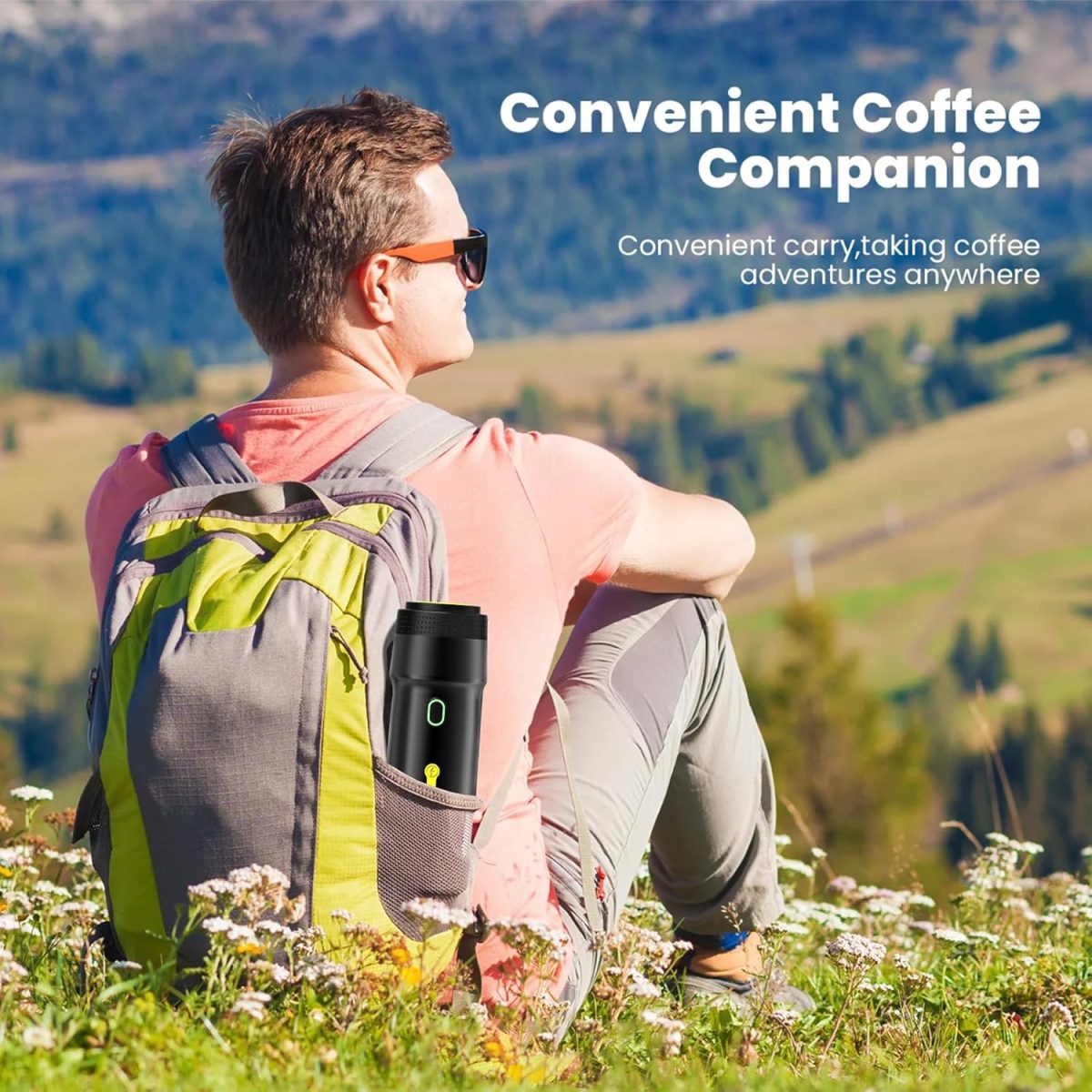 ⁦Portable Espresso Machine with USB Charging, 20Bar Electric Coffee Maker for Camping & Car Travel, Self-Heating NS/DG Capsule Compatible, IPX6 Waterproof, 7500mAh Battery (Black)⁩ - الصورة ⁦8⁩