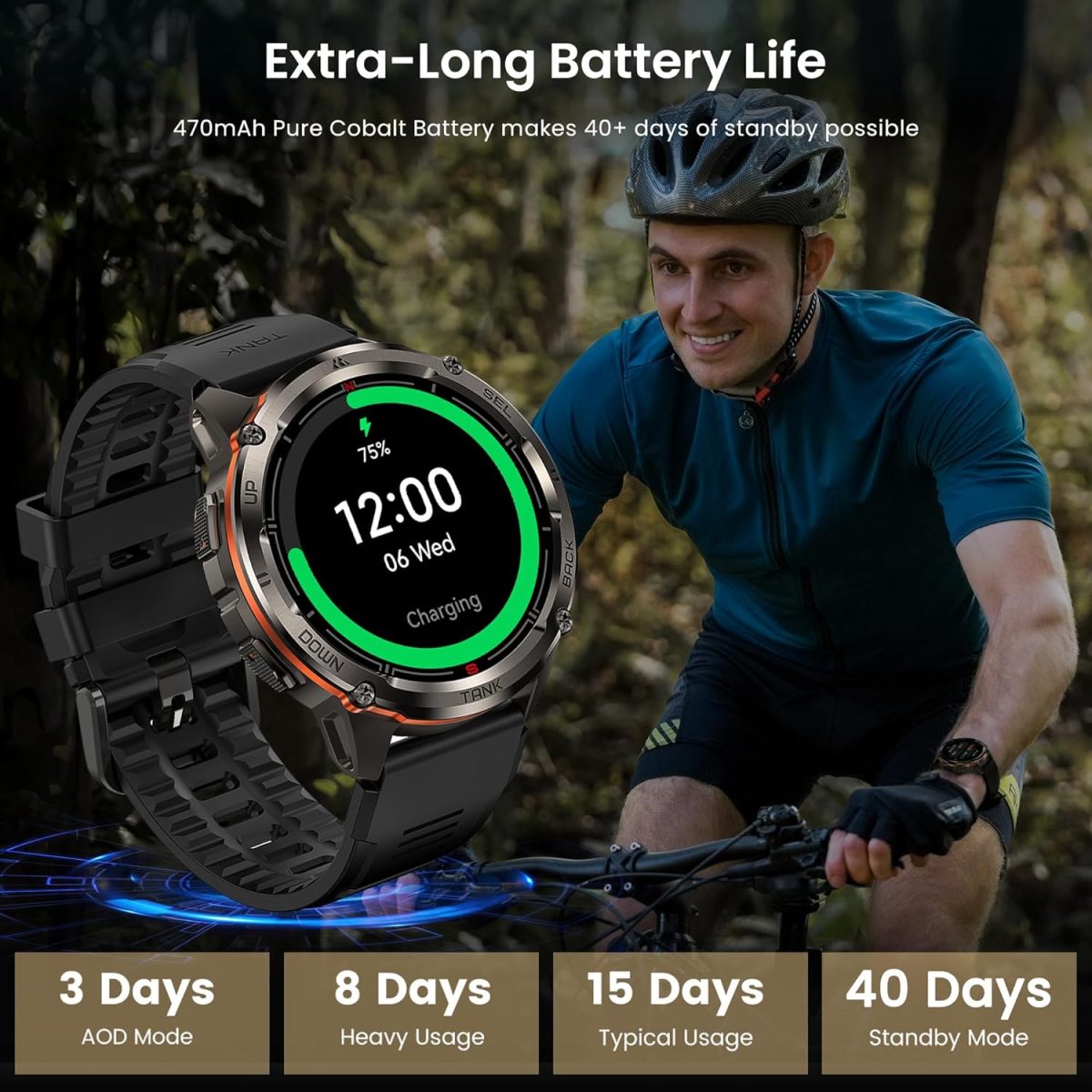 ⁦KOSPET Tank Smart Watch for Men/Women GPS, Extra-Long Battery with Bluetooth Calling, Pressure&Altitude&Compass⁩ - الصورة ⁦6⁩