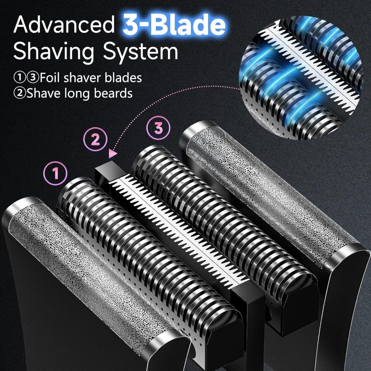 ⁦[Upgrade] Electric Foil Shavers for Men, Mini Electric Razor, Compact Face Shaver, IPX7 Waterproof Wet Dry Cordless Razor, LED Display, USB-C Fast Rechargeable⁩ - الصورة ⁦3⁩
