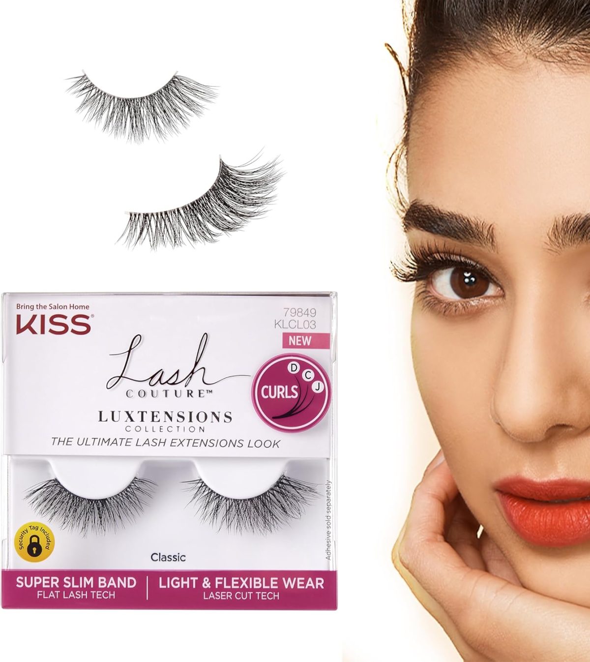 KISS Lash Couture LuXtensions Collection False Eyelashes, Flat Lash Technology, Super Slim Lash Band, Real Lash Extension Fibers, Reusable, Contact Lens Friendly Strip Lashes, Style 'Classic', 1 Pair