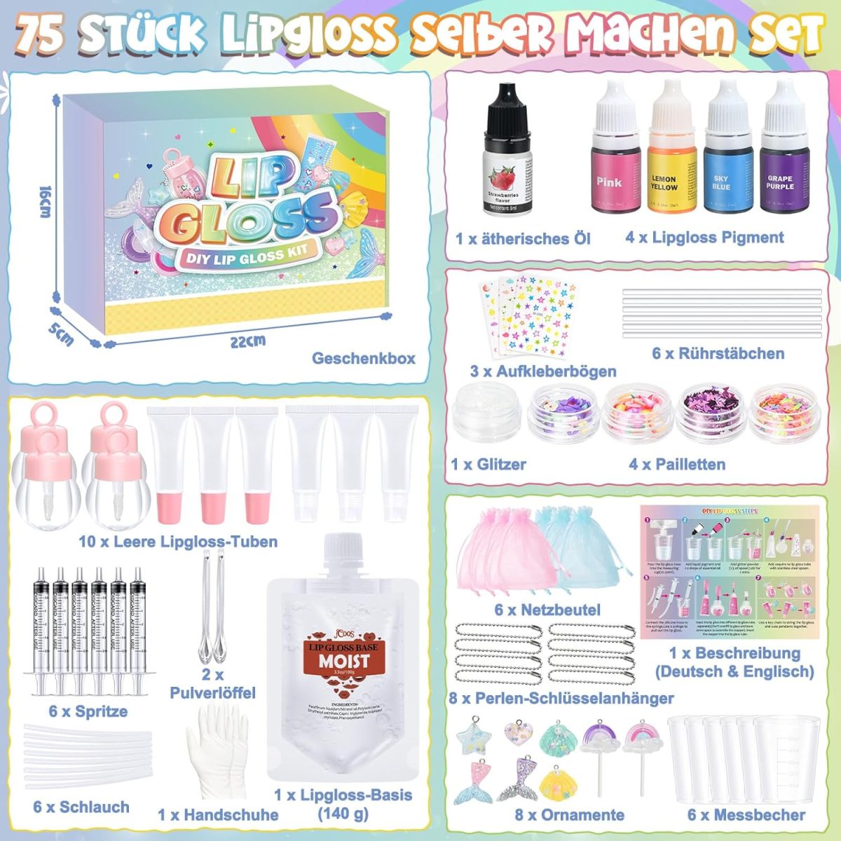 ⁦Make Your Own Lip Gloss, JUYRLE Lipstick Making Kit, Funny DIY Lip Gloss Set Girls Make Yourself, Non-Toxic Lip Gloss Cosmetic Make Up Gift for Women⁩ - الصورة ⁦2⁩