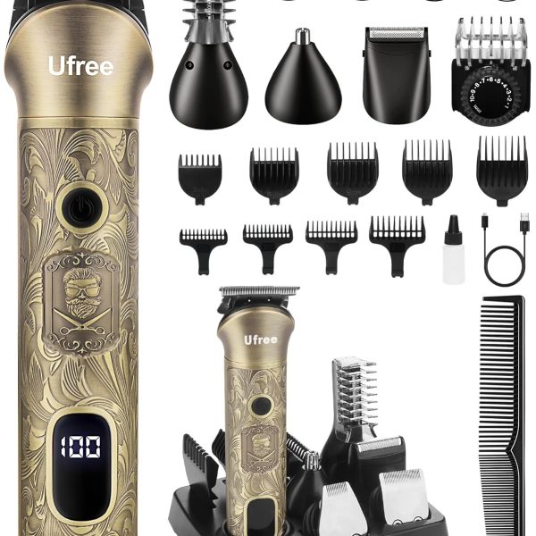 Ufree Beard Trimmer for Men, Electric Razor Shaver, Cordless Hair Clipper Shaving Kit for Mustache Body Nose Ear Hair Facial, Adjustable Beard Grooming Kit Birthday Gifts for Men
