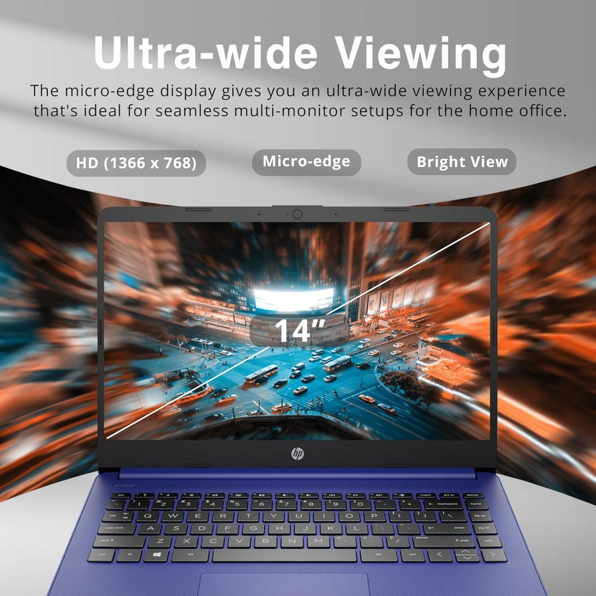 ⁦HP Stream 14" Micro-Edge HD Laptop, Intel Celeron N4020, 8GB RAM, 224GB Storage (64GB eMMC & 160GB Docking Station Set), 1 Year Office 365, Webcam, Wi-Fi 5, Bluetooth, Windows 11, Blue⁩ - الصورة ⁦5⁩
