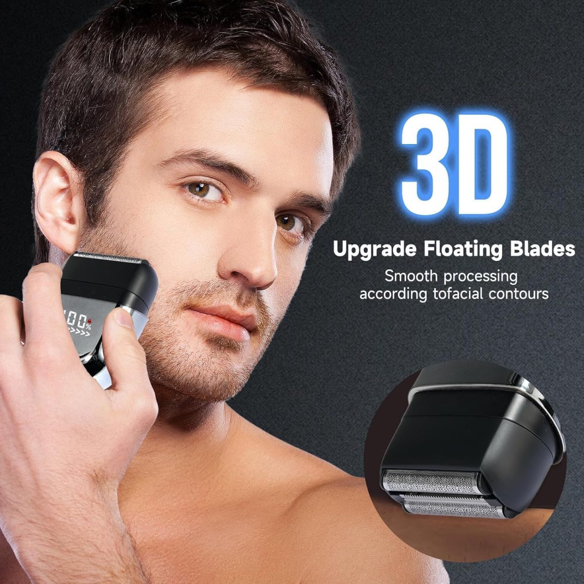 ⁦[Upgrade] Electric Foil Shavers for Men, Mini Electric Razor, Compact Face Shaver, IPX7 Waterproof Wet Dry Cordless Razor, LED Display, USB-C Fast Rechargeable⁩ - الصورة ⁦4⁩