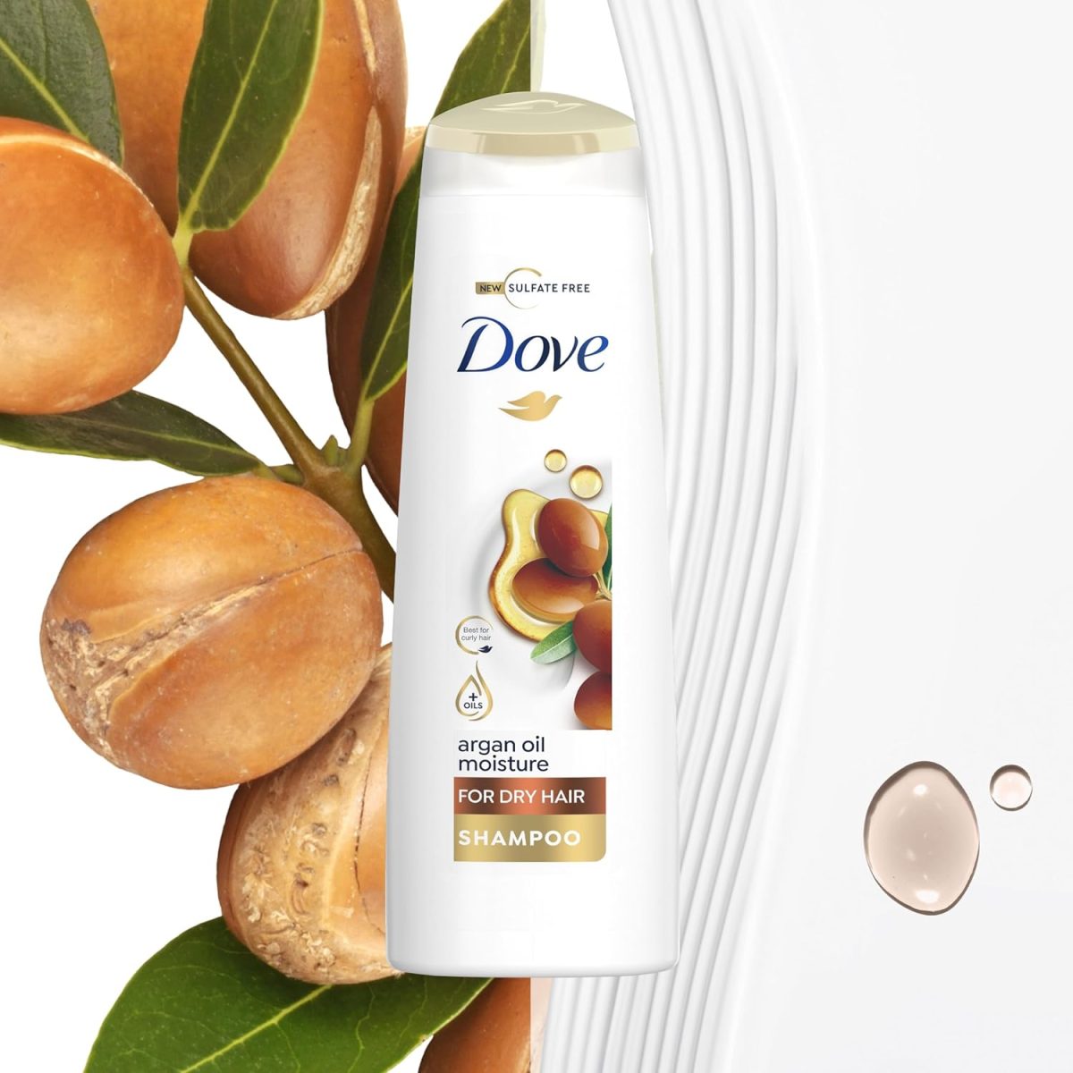 ⁦Dove Shampoo hydrates dry hair, leaving it soft and frizz-free for up to 72 hours, Argan Oil Moisture, no dyes, parabens or sulfates, 400ml⁩ - الصورة ⁦4⁩