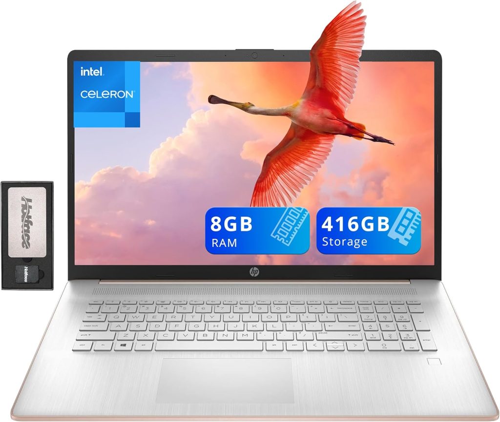 HP 17.3" HD+ BrightView Laptop, Intel Celeron N4120, 8GB RAM, 416GB Storage (256GB SSD + 160GB Docking Station Set), Intel UHD Graphics, Full-Size Keyboard, Webcam, Wi-Fi, Windows 11 Home, Rose Gold