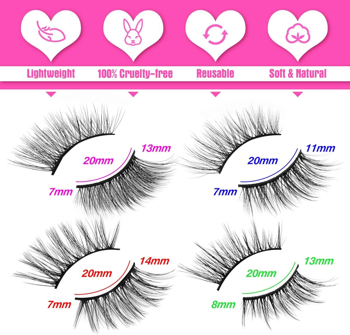 ⁦Yawamica Half Lashes Natural Look Fluffy False Eyelashes Wispy 4 Styles Cat Eye Lashes 3D Natural Volume Accent Lashes 20 Pairs Pack by⁩ - الصورة ⁦4⁩
