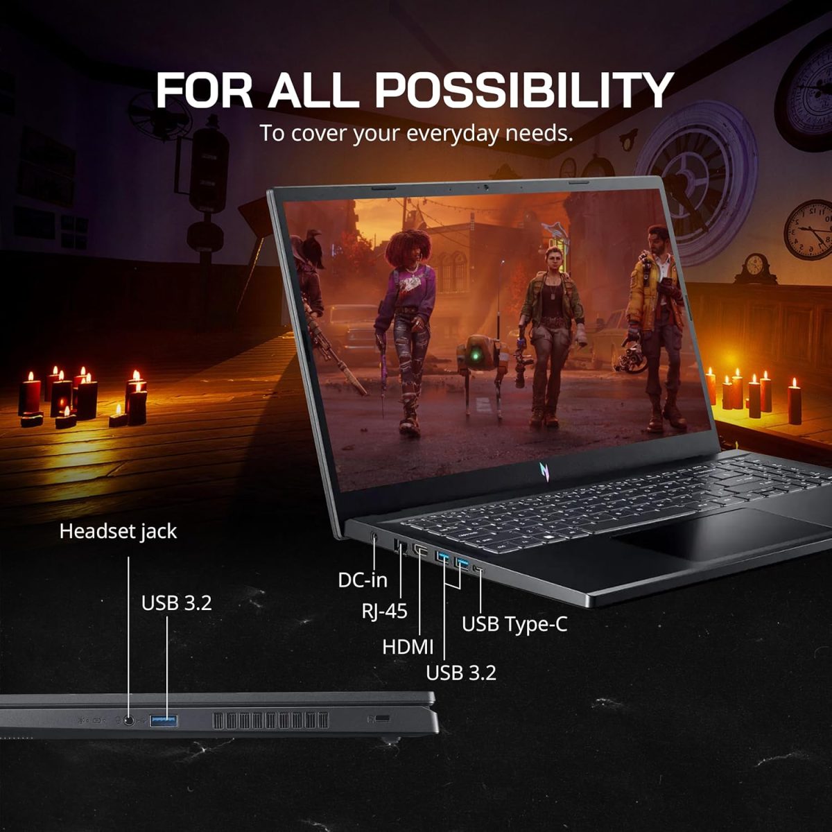 ⁦acer Nitro V 15 15.6" FHD IPS 144Hz Gaming Laptop, Intel i9-13900H, 32GB DDR5, 1TB SSD, GeForce RTX 4060 8GB GDDR6, Backlit Keyboard, Wi-Fi 6, Win 11 Pro, Black, 256GB Docking Station Set⁩ - الصورة ⁦9⁩