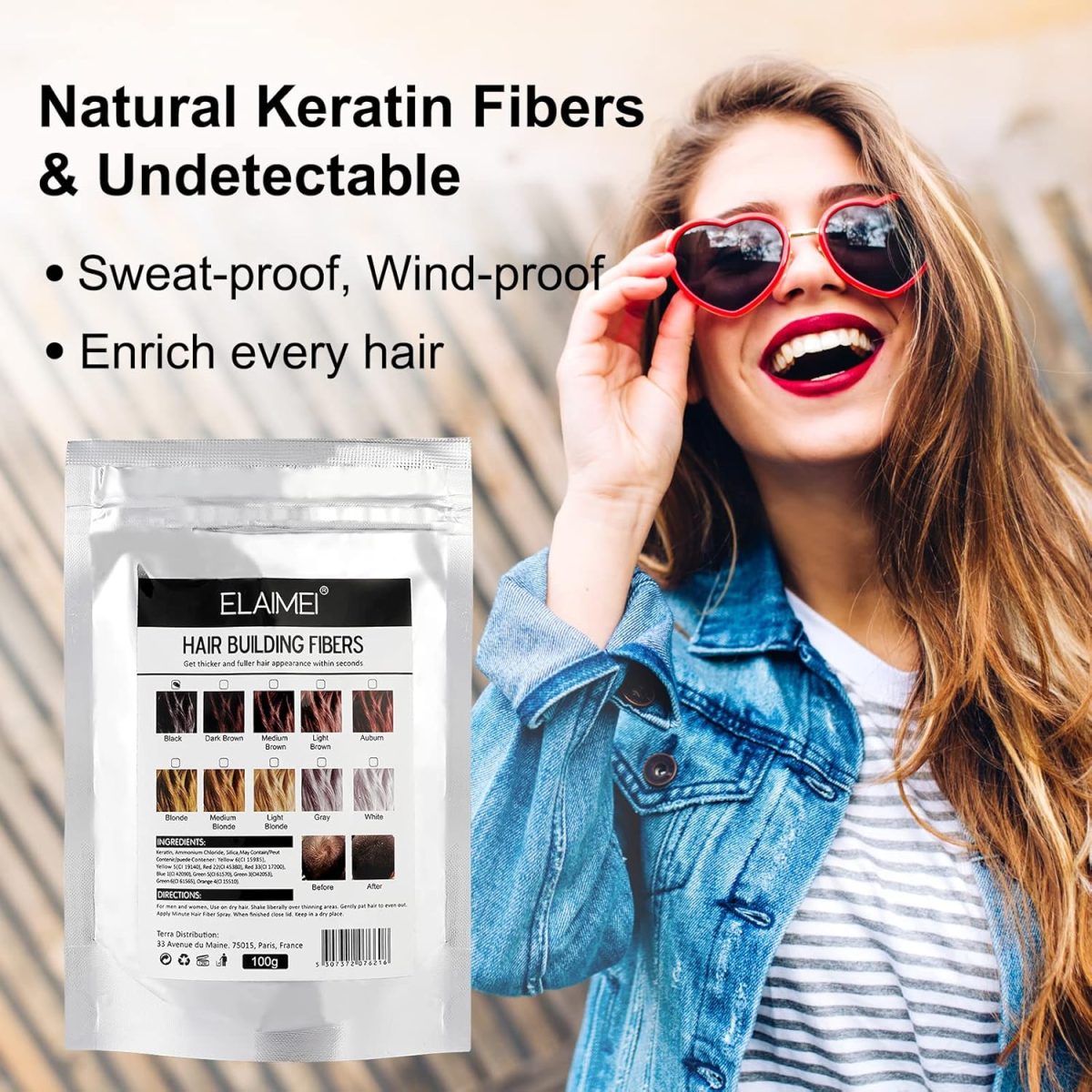 ⁦ALIVER Hair Fibers Spray Refill Powder 100 Grams,Black,Thinning Fine Hair Loss Concealer,Undetected & Unscented,Refill Exsiting Shaker Bottle⁩ - الصورة ⁦9⁩