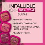 ⁦L'Oreal Paris Infallible Up to 24H Fresh Wear Soft Matte Blush, Blendable, Long-Lasting and Waterproof Cheek Make Up, Daring Rosewood 20, 0.31 Oz⁩ - الصورة ⁦4⁩
