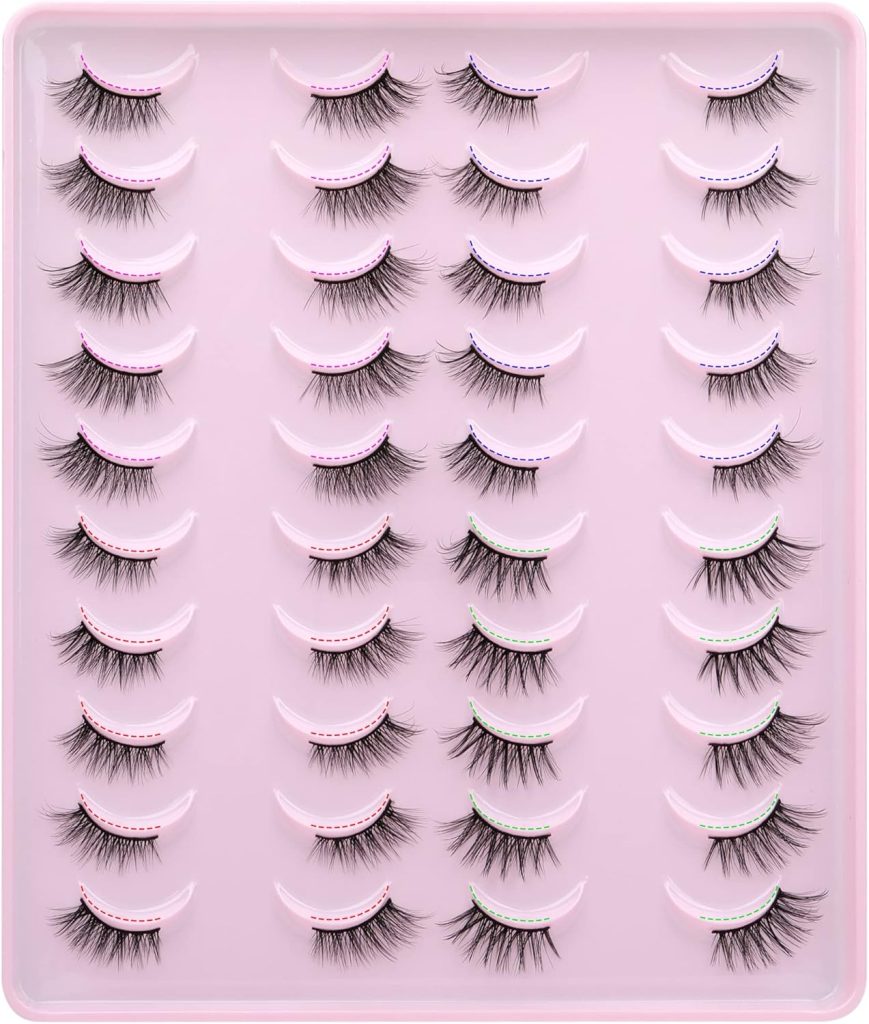 Yawamica Half Lashes Natural Look Fluffy False Eyelashes Wispy 4 Styles Cat Eye Lashes 3D Natural Volume Accent Lashes 20 Pairs Pack by
