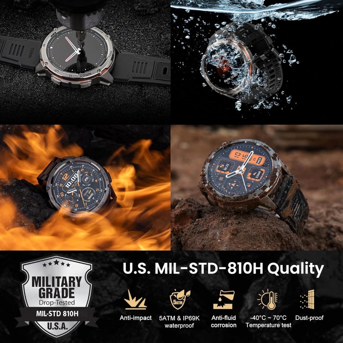 ⁦KOSPET Tank Smart Watch for Men/Women GPS, Extra-Long Battery with Bluetooth Calling, Pressure&Altitude&Compass⁩ - الصورة ⁦2⁩