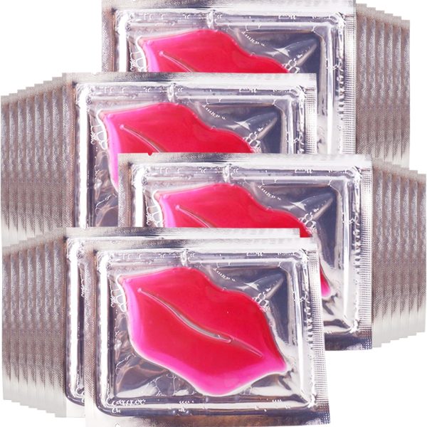 Jakuva 30 Pack Pink Collagen Crystal Lip Masks Lip Plumper Masks Gel Patch Lip Masks Moisturizing Lip, Remove Dead Skin Anti Chapped & Anti-Aging (Pink)