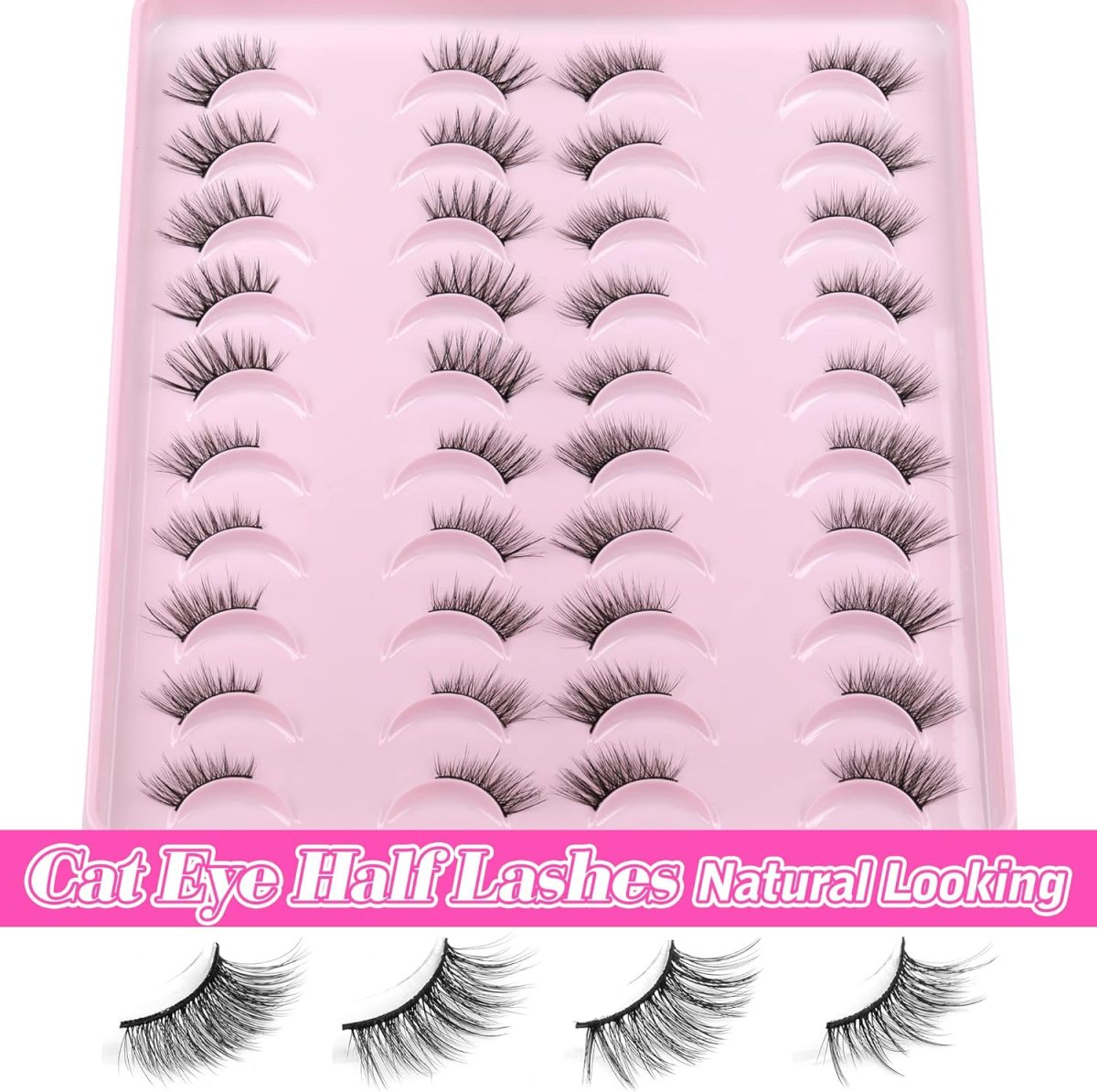 ⁦Yawamica Half Lashes Natural Look Fluffy False Eyelashes Wispy 4 Styles Cat Eye Lashes 3D Natural Volume Accent Lashes 20 Pairs Pack by⁩ - الصورة ⁦5⁩
