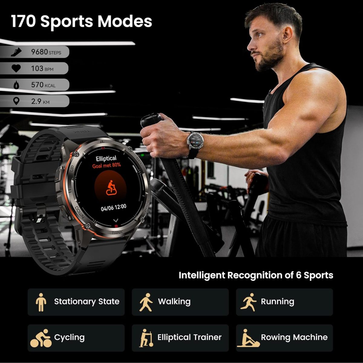 ⁦KOSPET Tank Smart Watch for Men/Women GPS, Extra-Long Battery with Bluetooth Calling, Pressure&Altitude&Compass⁩ - الصورة ⁦7⁩