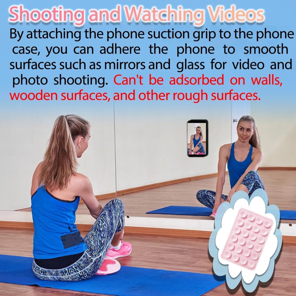 ⁦YRQX 2 Pack Silicone Suction Phone Case Mount, Silicon Adhesive Phone Stand Sticky for Cell Phone, Hands-Free Phone Accessories Holder for Selfies and Videos, Light Pink and White⁩ - الصورة ⁦4⁩