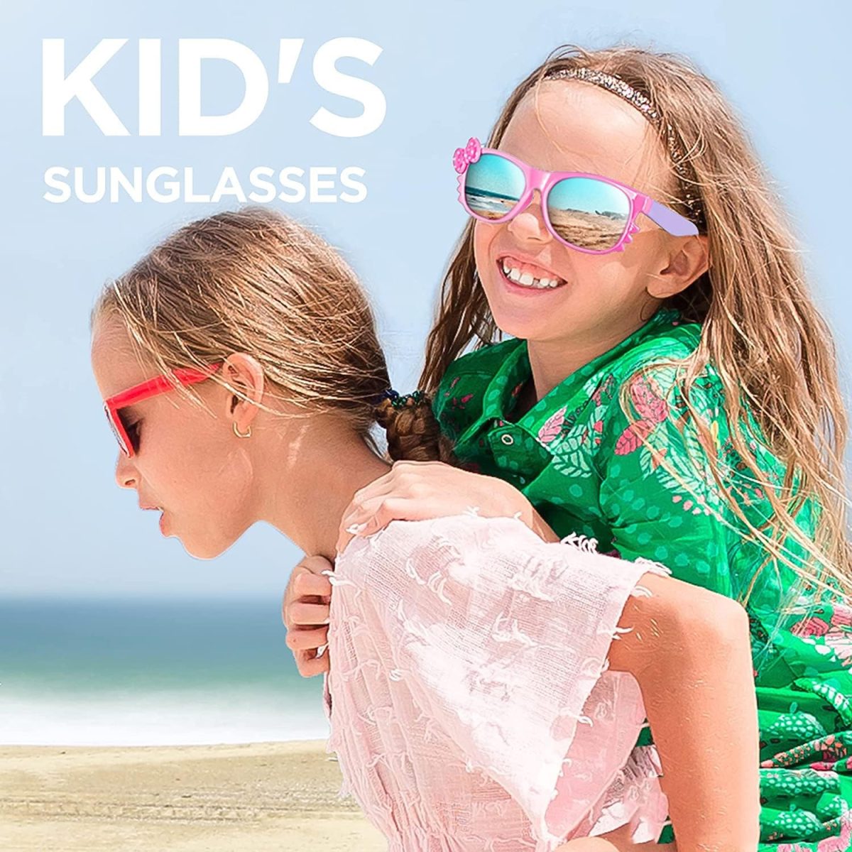⁦SYOSI Kids Cute Heart Polarized Sunglasses, UV400 for Children Age 3-12, New Fashion Children's Sunglasses Boys And Girls Cute Sunglasses Peach Heart Frame Bow Glasses 878 (Pink)⁩ - الصورة ⁦6⁩