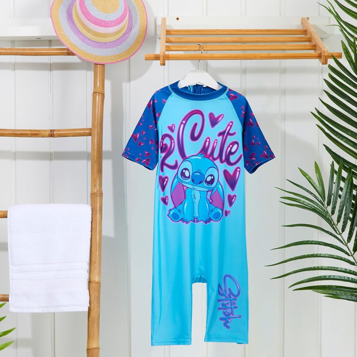 ⁦Disney Stitch Single Piece Swimsuit for Girls with Short Sleeves - Gift⁩ - الصورة ⁦2⁩