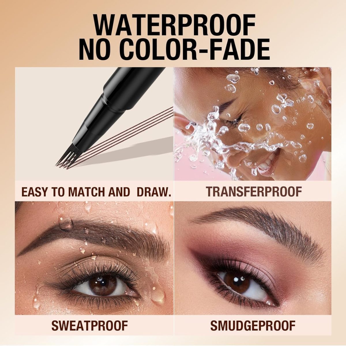 ⁦Excefore Brown Eyebrow Pen, 2 Pcs Brown Eyebrow Pencil With 4 Micro-Fork Tipm,Natural Stereoscopic Long-Lasting, Waterproof, Non-Fadin, Creates Natural Looking Brows Effortlessly, for All Brow Shapes⁩ - الصورة ⁦8⁩
