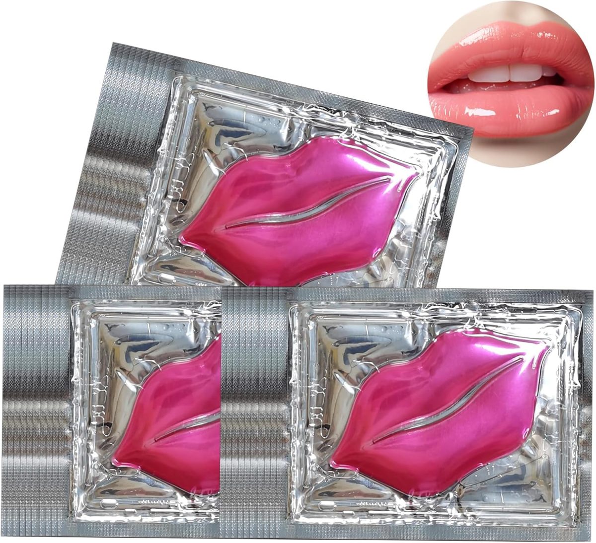 ⁦Jakuva 30 Pack Pink Collagen Crystal Lip Masks Lip Plumper Masks Gel Patch Lip Masks Moisturizing Lip, Remove Dead Skin Anti Chapped & Anti-Aging (Pink)⁩ - الصورة ⁦3⁩