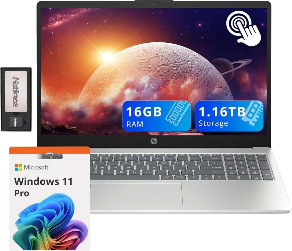 HP Pavilion 15.6" HD Touchscreen Laptop, Intel i3-1215U, 16GB RAM, 1.16TB Storage(1TB SSD+160GB Docking Station Set), Intel UHD Graphics, Num Pad, Webcam, Wi-Fi 6E, Win 11 Pro, Silver