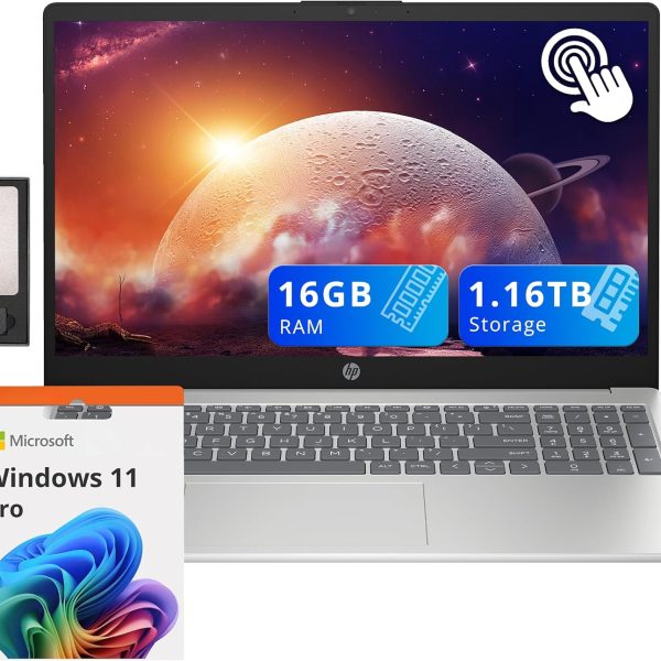 HP Pavilion 15.6" HD Touchscreen Laptop, Intel i3-1215U, 16GB RAM, 1.16TB Storage(1TB SSD+160GB Docking Station Set), Intel UHD Graphics, Num Pad, Webcam, Wi-Fi 6E, Win 11 Pro, Silver
