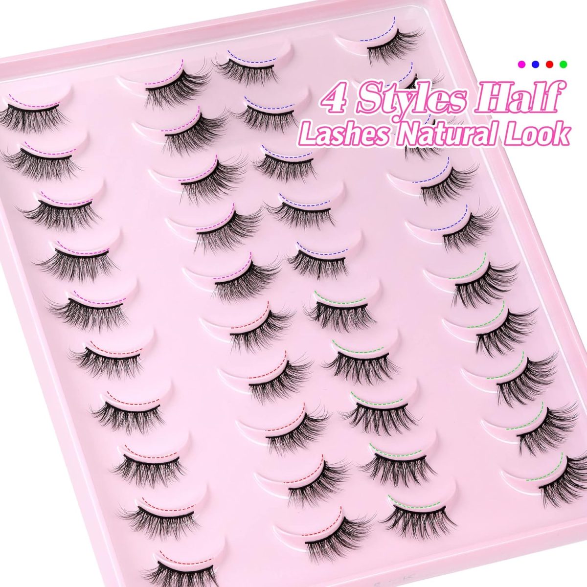 ⁦Yawamica Half Lashes Natural Look Fluffy False Eyelashes Wispy 4 Styles Cat Eye Lashes 3D Natural Volume Accent Lashes 20 Pairs Pack by⁩ - الصورة ⁦2⁩